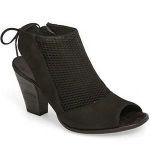 Paul Green Lexi Peep Toe Bootie Boot Sandal Heeled Zip Black Suede Bow 7…